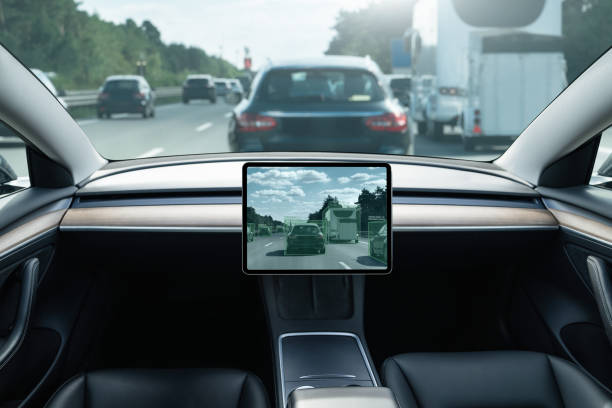 istock Self driving car on a road. Autonomous vehicle 2205377633