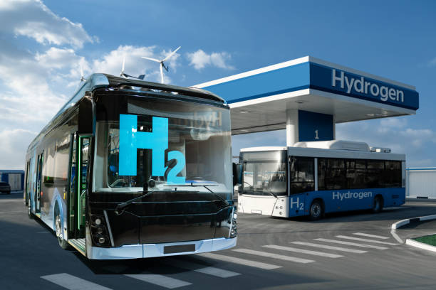 istock Fuel cell bus on the hydrogen filling station 2205378055