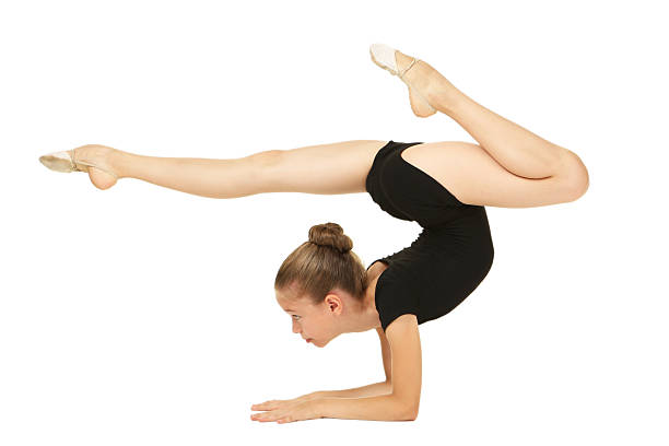 istock Young girl gymnast on white background 2205381118