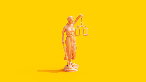 istock Vivid Yellow Peach Skin Tone Justice Statue 2205395739