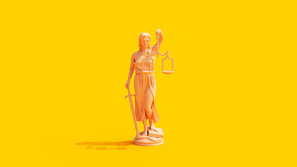 istock Vivid Yellow Peach Skin Tone Justice Statue 2205395779