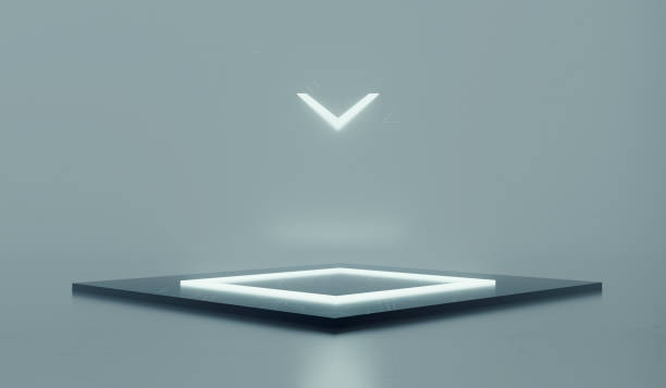 istock Technology podium, neon light, dark square podium, product presentation, dark digital scene, glowing spaceship corridor, black background, showroom, technology, future, modern, sci fi, 3d illustration 2205395790