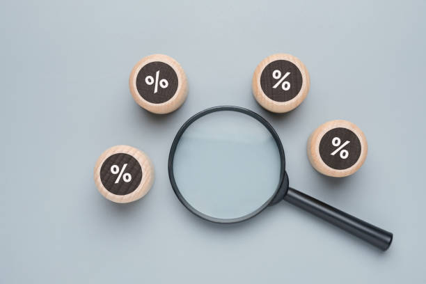 istock Percentage icon on the wood blocks 2205398080