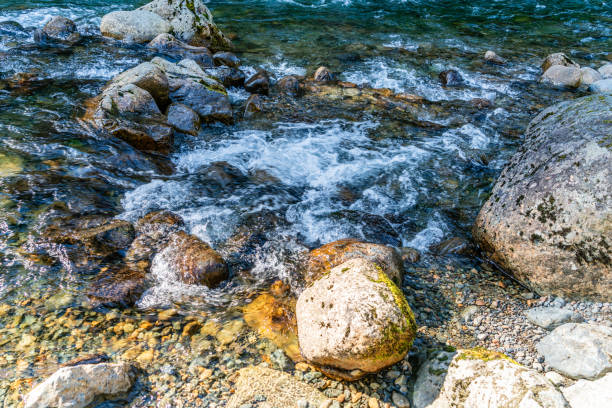 A detail view of the Snoqualmie River near Twin Falls in Washington State.