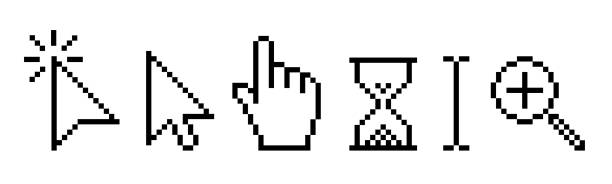 ilustrações de stock, clip art, desenhos animados e ícones de pixel cursor icon set, mouse click cursor - rato de computador