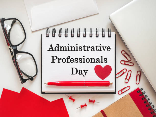 istock Happy Administrative Professionals Day. Notepad with congratulatory inscriptions 2205407321
