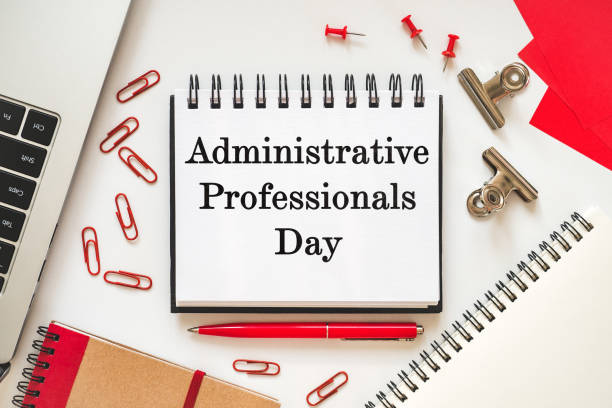 istock Happy Administrative Professionals Day. Notepad with congratulatory inscriptions 2205407375