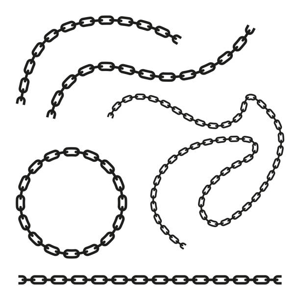 istock Broken chain shapes. Black metallic links. Interlocked steel pattern. Industrial freedom symbol. 2205414275
