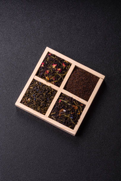 istock Different kind of Dry tea green, black, mint, rose and chamomile 2205430112