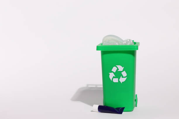 istock Green recycling bin, recycle trash comtainer, isolated 2205430457