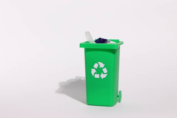 istock Green recycling bin, recycle trash comtainer, isolated 2205430470