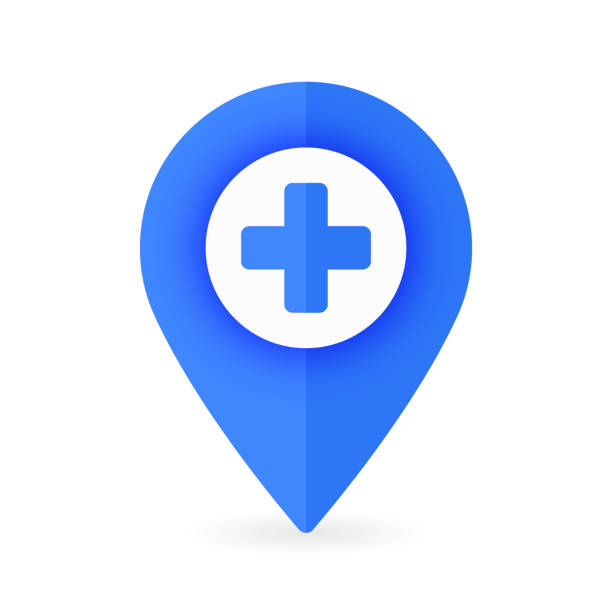 istock Blue Medical Location Pin Icon Indicating Healthcare Services 2205431539