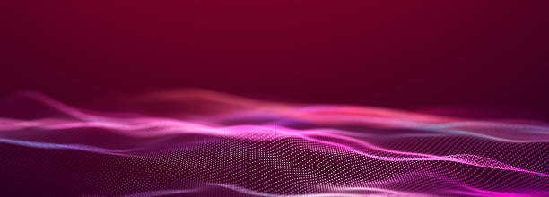 istock Particle stream. Purple background with many glowing particles. Information technology background. 3d rendering. 2205438017