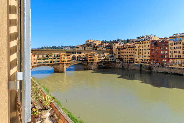 istock Ponte Vecchio from window, Florence Italy 2205439597