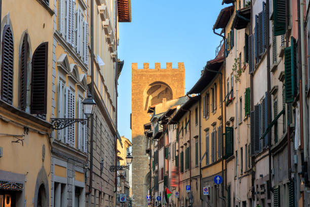 Empty street with cobblestone in Florence.