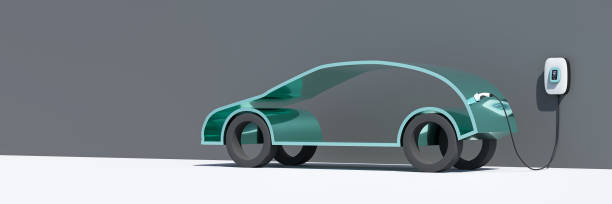 istock Charging an Electric Vehicle concept. A stylized car attached to a home charging station. Web banner format 2205441125