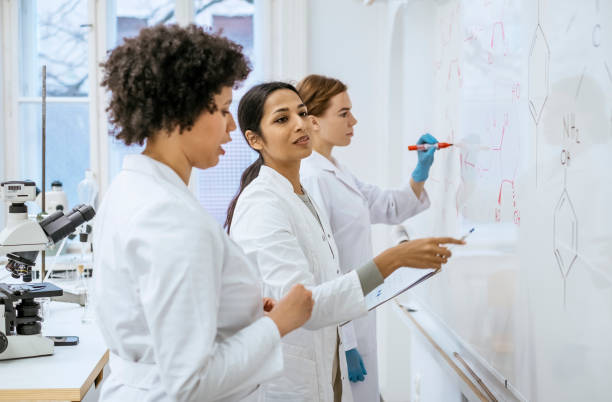 istock Diverse Female STEM Students Collaborating in University Laboratory 2205446802