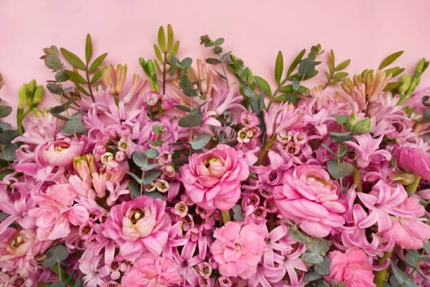 istock Summer blossoming delicate ranunculus on blooming flowers festive background, pastel and soft bouquet floral card 2205448160