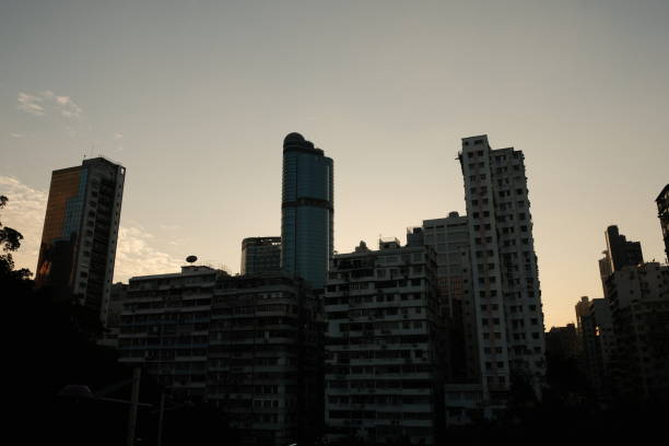 city skyline, dark, sunset, silhouette