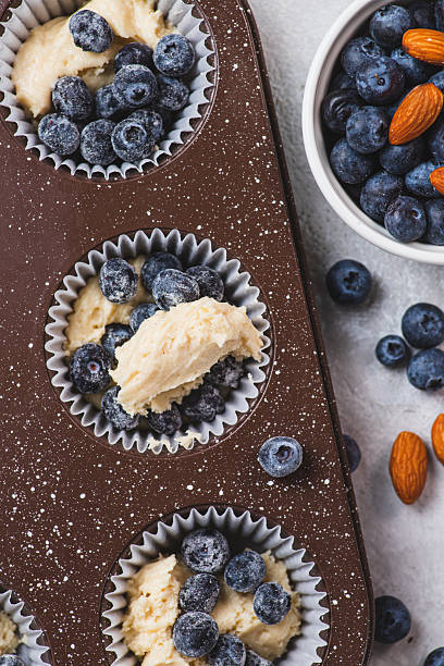 istock The dough and blueberries are placed in a baking dish 2205463812
