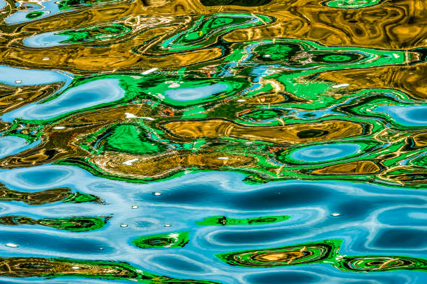 Colorful Water Reflection Blue Green Brown Abstract Patterns Ballard Locks Seattle Washiington