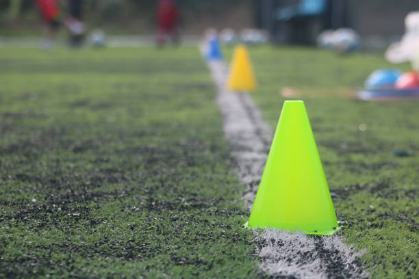 Colorful Cones on Soccer Field