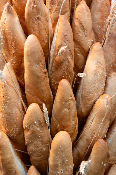 Fresh baguettes for sale at the bakery