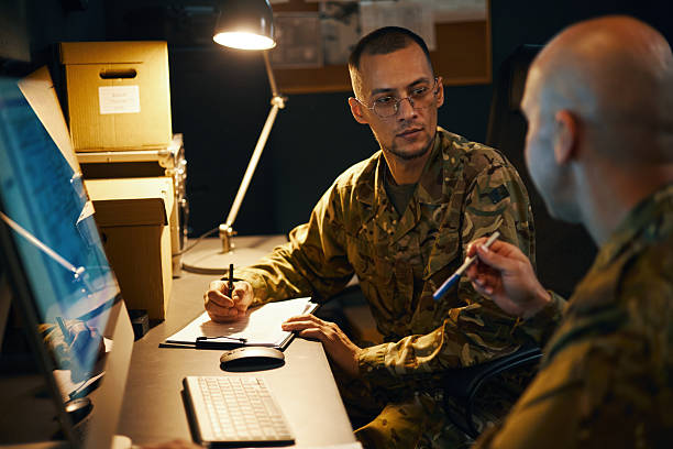 istock Military Officers Collaborating in Command Center 2205475409