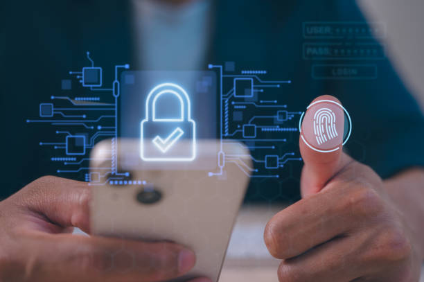 istock Man using smartphone scan Fingerprint biometric identity approval access to system online network, Secure access granted by valid fingerprint scan, Business technology safety internet network concept 2205475652