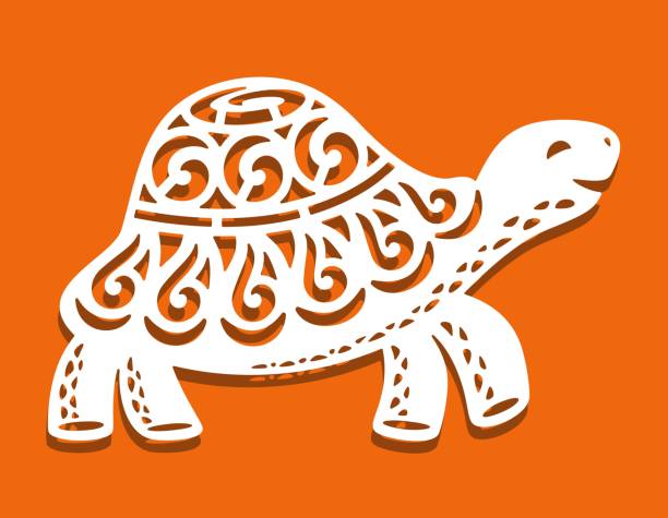 Cute cartoon turtle. Sea animal with abstract pattern on the shell. Funny character. Template for plotter laser cutting of paper, fretwork, wood carving, metal engraving, cnc. Vector illustration. wood turtle stock illustrations