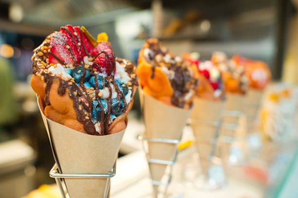 istock Hong Kong bubble waffle with ice cream, berries and chocolate 2205482933
