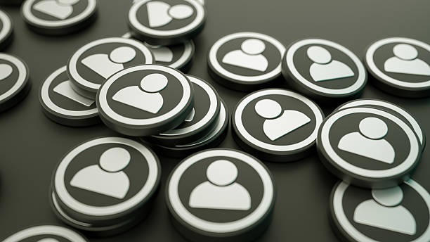 A 3D visualization of user profile icons rendered in a dark, monochrome (black and silver/grey) metallic style. Represents user accounts, online communities, network members, or databases, possibly emphasizing security, anonymity, or a professional/dark interface theme.