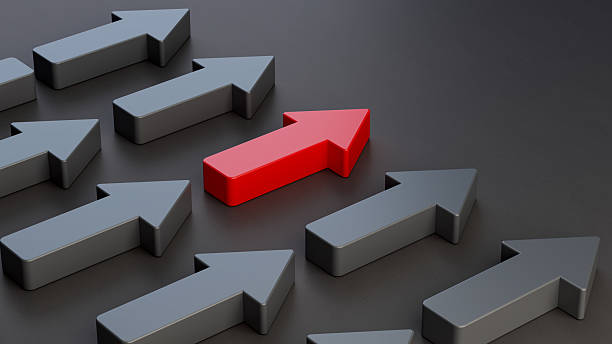 istock Red Arrow Standing Out Leadership Direction Concept 3D 2205484196