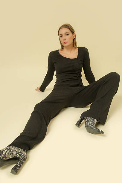 istock Studio photos of female model wearing basic comfortable knitted black set, fall winter fashion collection. 2205486224