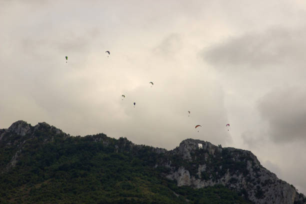 Paragliding athletes perform demonstration flights at the Kapıkaya Festival, which is traditionally held every year.07/27/2018 , Bafra /Samsun /Türkiye