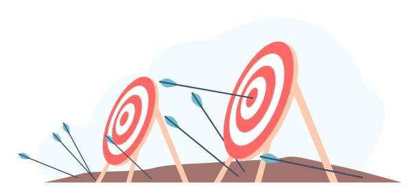 istock Archery targets. Unsuccessful and successful shooting, arrows hit target and miss. Success and failure, business strategy recent vector concept 2205491906