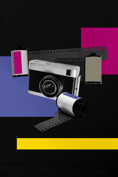 istock Template sketch image composite artwork collage of author paparazzi capture hobby camera film strip tape negative photography frame grain 2205494653