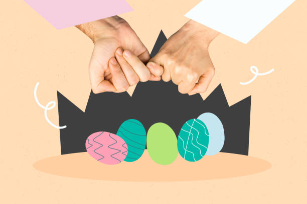 istock Trend artwork poster composite image collage of springtime seasonal christianity eggs hand gesture hold together pinky religion tradition 2205495943