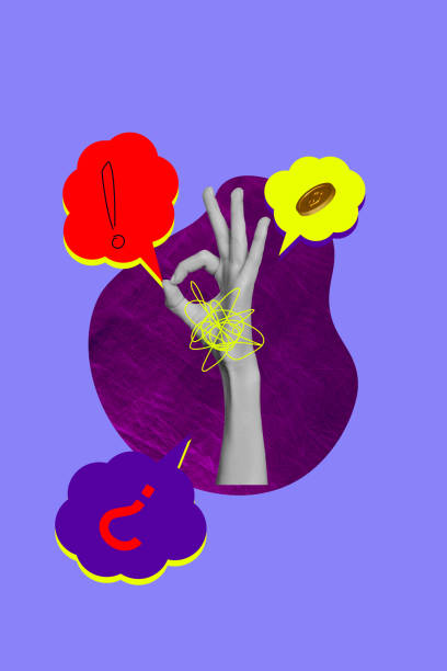 istock Vertical art trend collage of hands show okay gesture warning exclamation mark question bubble bankruptcy coin usd capital scribble 2205496258