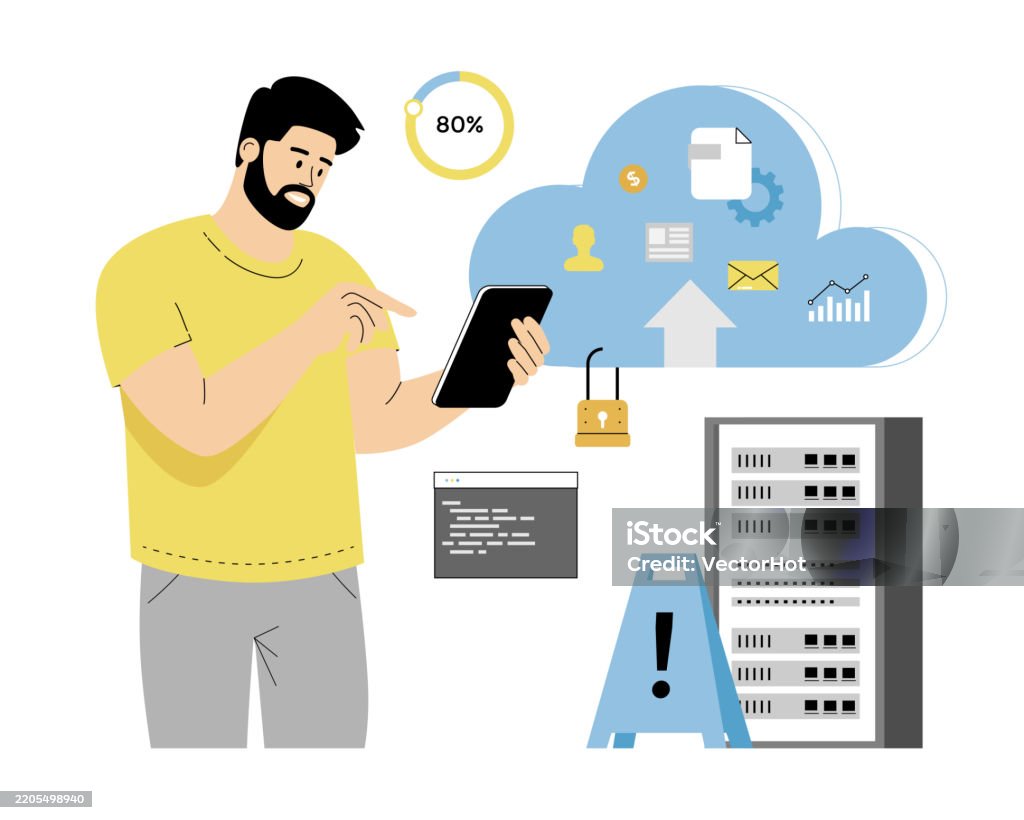 Backup Processing Image Cloud Computing Concept Man Using Cloud Processing Making Sync And Data ...