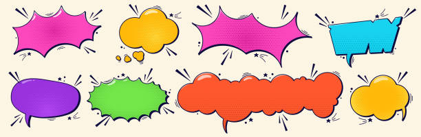 Comic color empty speech bubbles with halftone dot elements.