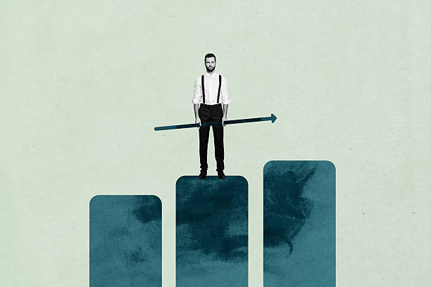 istock Creative sketch collage of serious businessman stand chart statistics development concept career growth promotion aim achievement 2205502935
