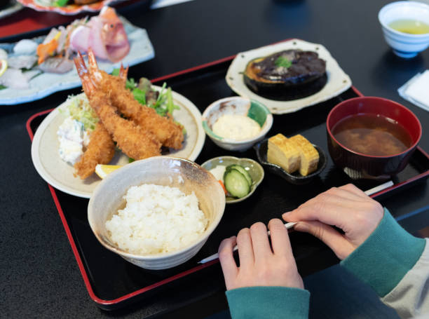 istock Eat a delicious fried shrimp set meal 2205507504