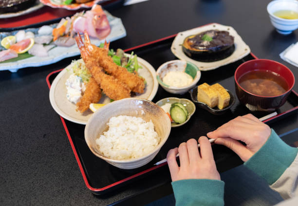 istock Eat a delicious fried shrimp set meal 2205507532