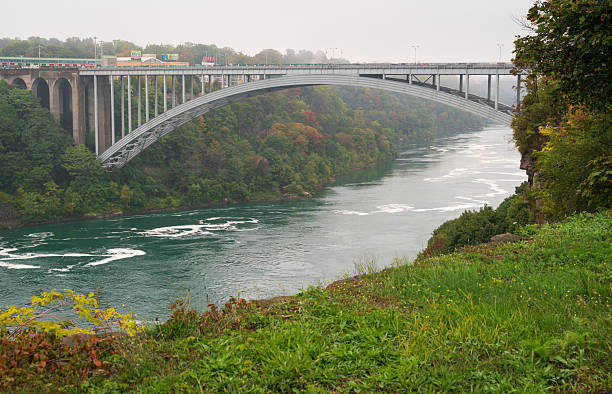 Niagara river and Falls, international bridge, steam and tourboats. Ontario, Canada