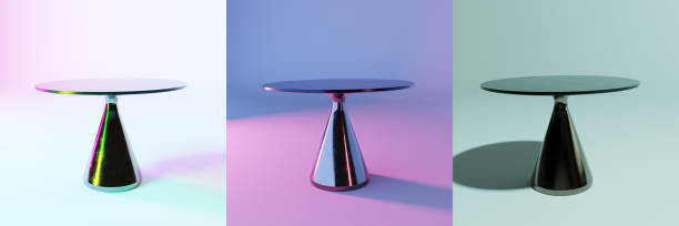 istock Metal coffee tables illuminated by different colors of lights. 2205510132