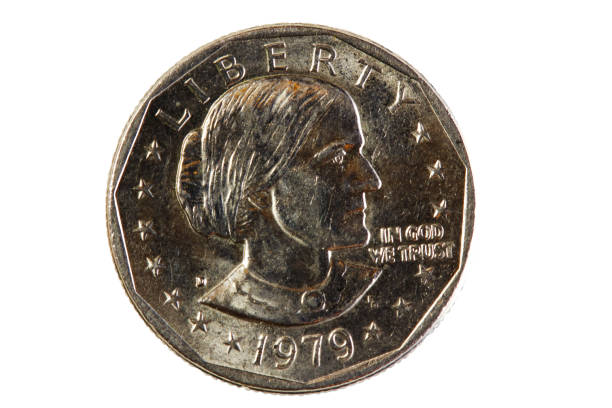 istock Worn 1979 Susan B. Anthony Silver Dollar On White Background 2205513631