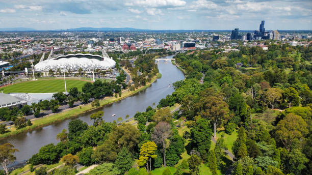 istock The skyline of Melbourne at a cloudy day, seen from above 2205516949