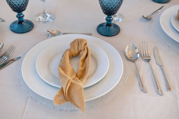 istock Table arrangement designed for formal events such as weddings, banquets or upscale gatherings 2205518204