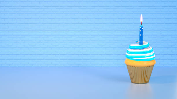 istock Birthday Cupcake with Candle: Celebration Illustration 2205519676